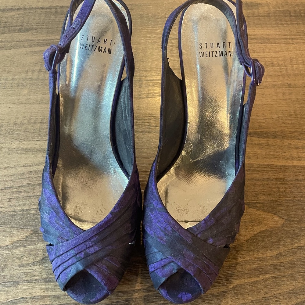 Stuart Weitzman Purple Jacquard Heels - Size 8